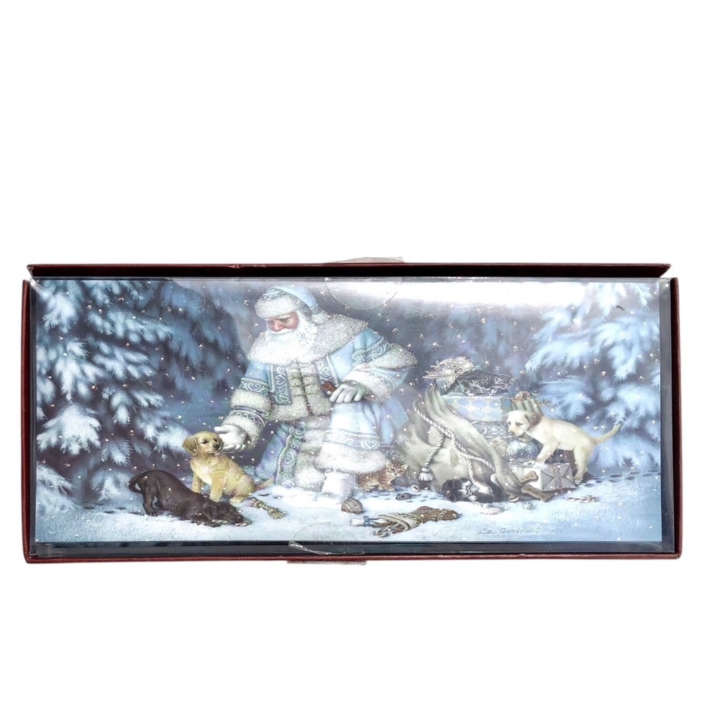 Montage Boxed Santa w/Kittens & Puppies Glitter Embellished Christmas Cards 16ct